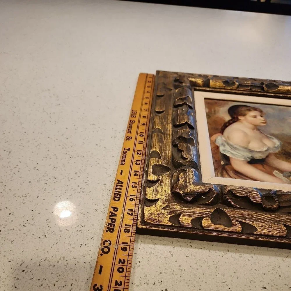 Gold wooden Framed Picture Of Young Girl With Flowers matted 18x16